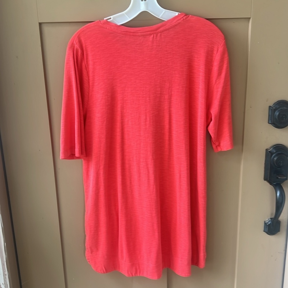 J.Jill Sz L Essential Pima Shirttail Tunic in Orange Coral Slub Pima Cotton - Picture 6 of 7